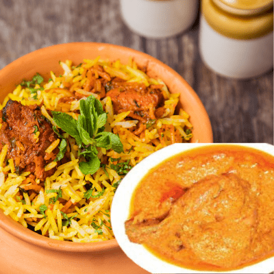 Veg Biryani with Chicken Chap